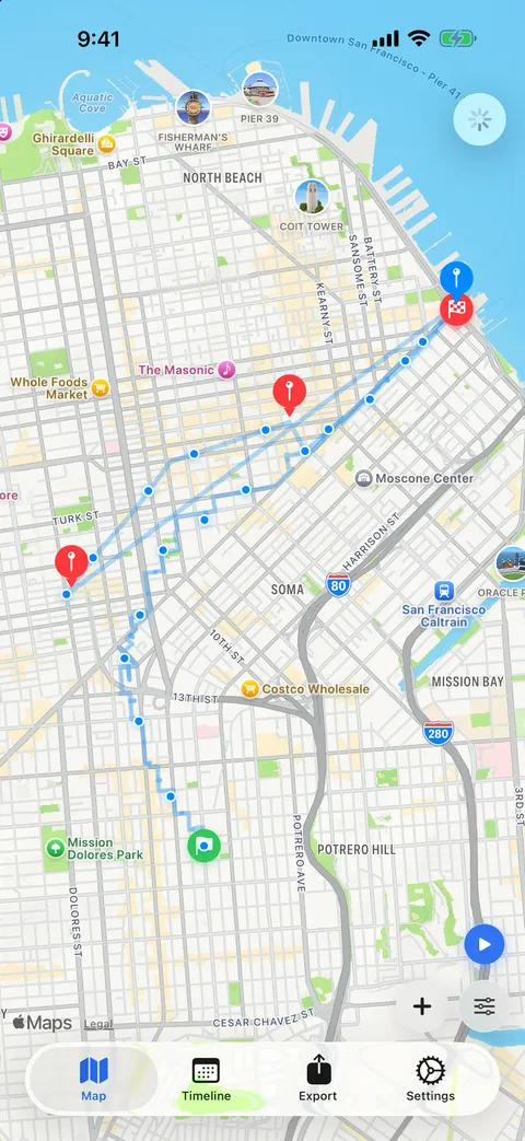 iso.me map screen showing visits and routes